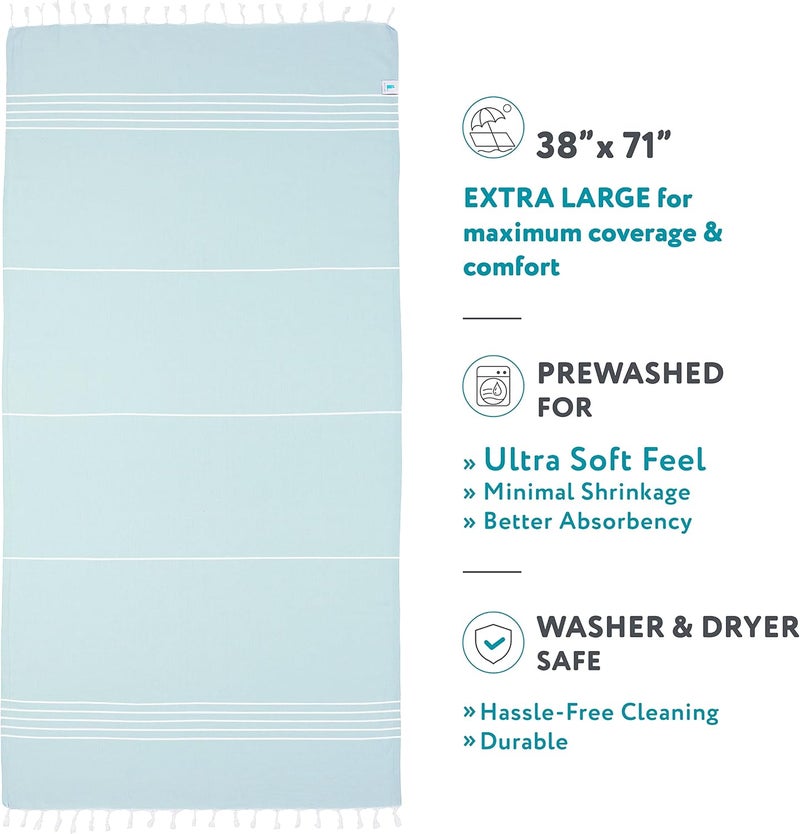 ويت كات منشفة شاطئ تركية WETCAT كبيرة الحجم (38"×71") 100% قطن تركي، مصنوعة في تركيا - خالية من الرمال، كبيرة جدًا، فائقة النعومة، سريعة الجفاف، مدمجة وخفيفة للسفر - أزرق زبرجد - Image 3