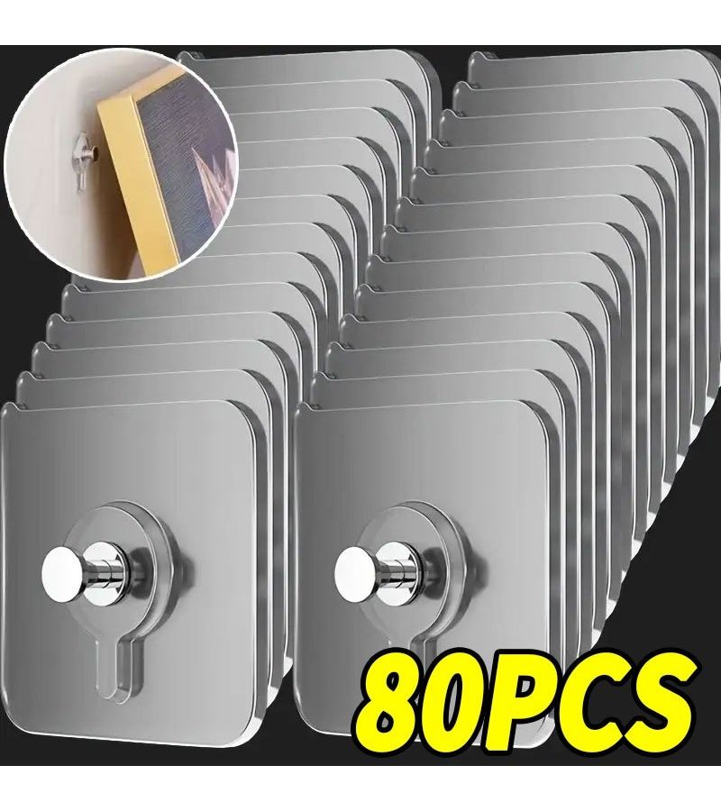 80 Heavy Duty No Drill Wall Hooks Waterproof Strong Adhesive Backing Damage Free Installation Removable Without Damage For Photos Posters Clocks Towels Keys Ideal For Renters Home Organization - Image 2