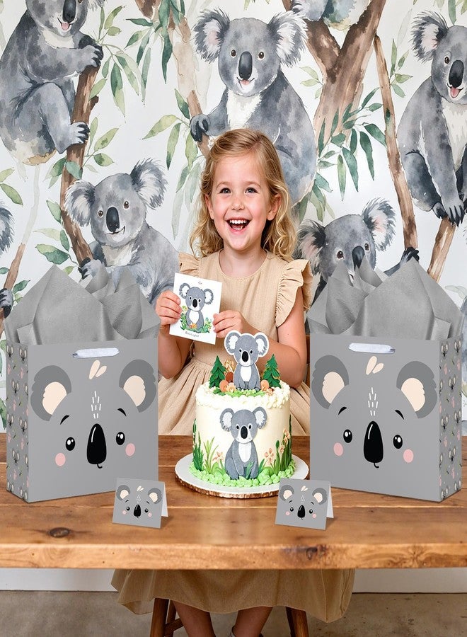 LUUFILx Koala Birthday Gift Bag for Kids Happy Birthday Party Favor Bags with Wrapping Paper Card for Koala Theme Zoo Junlge Animal Party Supplies (Gray - Image 4