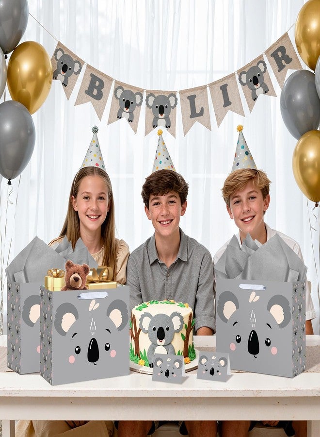 LUUFILx Koala Birthday Gift Bag for Kids Happy Birthday Party Favor Bags with Wrapping Paper Card for Koala Theme Zoo Junlge Animal Party Supplies (Gray - Image 3