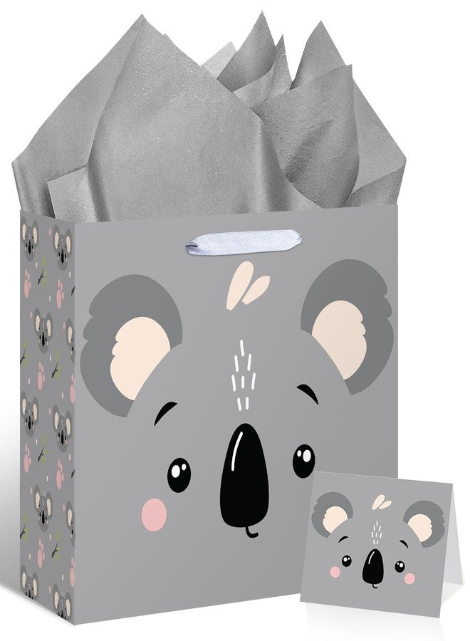 LUUFILx Koala Birthday Gift Bag for Kids Happy Birthday Party Favor Bags with Wrapping Paper Card for Koala Theme Zoo Junlge Animal Party Supplies (Gray - Image 1