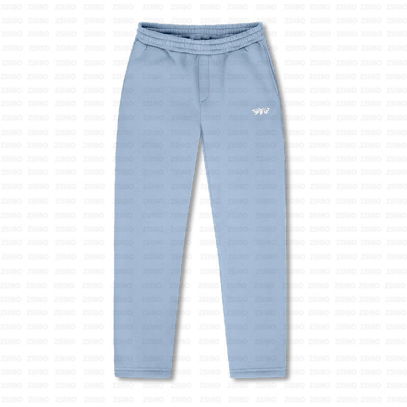 European and American Fashion Simple Loose All-match Hoodie Sweatshirt Pullover Distinctive Embroidered Mens and Womens Pullover Sweater Pants Blue Trousers - Image 1
