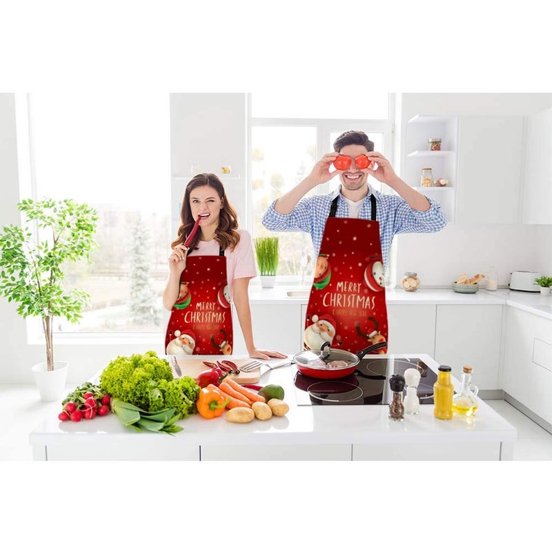 Beabes Santa Claus Snowman Reindeer Elf Snow Scene Kitchen Bib Apron Merry Christmas Cheerful Theme Polyester Adjustable Apron For Outdoor BBQ Gardening 27"" X 31"" For Chef Waitress - Image 2