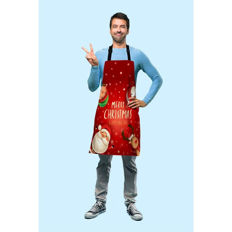 Beabes Santa Claus Snowman Reindeer Elf Snow Scene Kitchen Bib Apron Merry Christmas Cheerful Theme Polyester Adjustable Apron For Outdoor BBQ Gardening 27"" X 31"" For Chef Waitress - Image 3