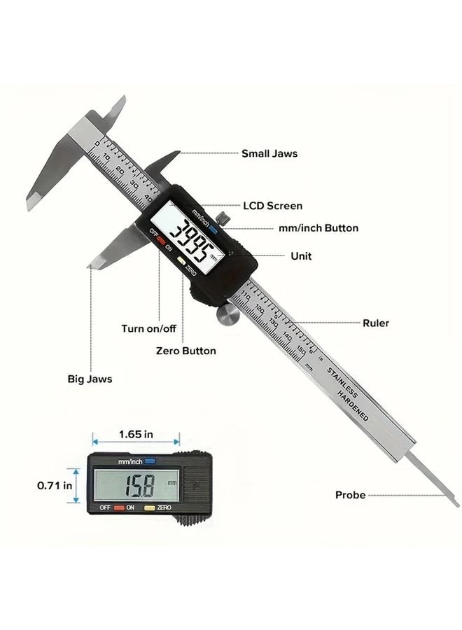 Black Stainless Steel Digital Caliper 0 150mm LCD Display Precision Measuring Tool - Image 5