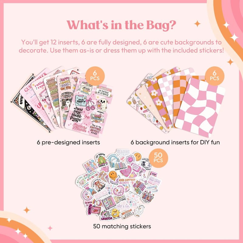 Kaciola 12PCS Inserts Cardstock Paper for E-Reader, and 50PCS Scrapbook Stickers for Clear Case, 6.9"x4.8" Funny Theme E-Reader Back Cover Insert Decorating Accessories for Paper White 11th-12th - Image 3