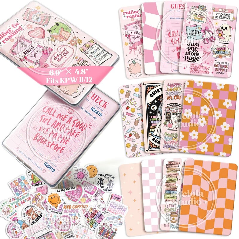 Kaciola 12PCS Inserts Cardstock Paper for E-Reader, and 50PCS Scrapbook Stickers for Clear Case, 6.9"x4.8" Funny Theme E-Reader Back Cover Insert Decorating Accessories for Paper White 11th-12th - Image 1