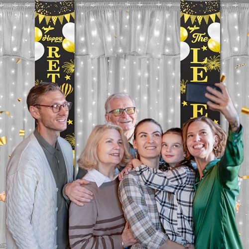 Untumble Retirement party decorations for both men & women, Black & Gold Door banner 2 pcs - "Happy Retirement" & "The Legend has Retired" - Printed cotton fabric with rope hanger - Image 5