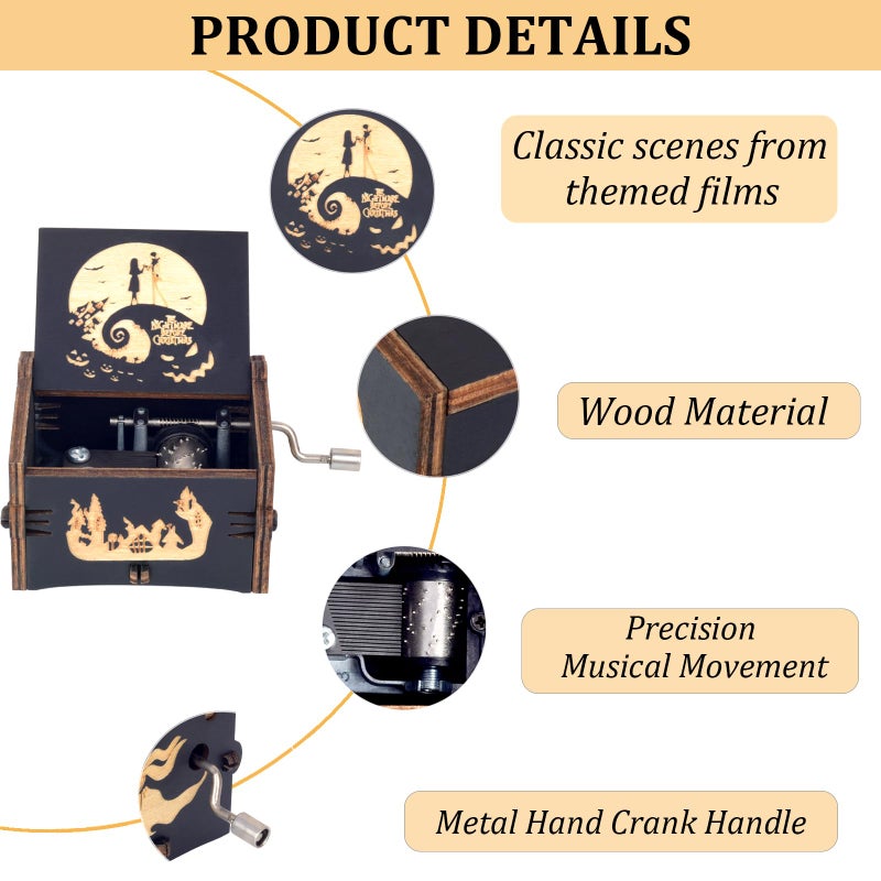 BeyHer Vintage Laser Engraved NBC Hand Cranked Music Box Plays The Melody - This is Halloween, for Boys Girls Women, Gift Ideal for Christmas Birthday Valentine's Day Anniversary - Image 2