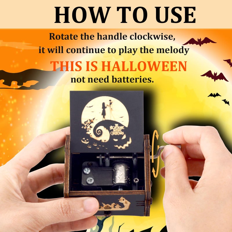 BeyHer Vintage Laser Engraved NBC Hand Cranked Music Box Plays The Melody - This is Halloween, for Boys Girls Women, Gift Ideal for Christmas Birthday Valentine's Day Anniversary - Image 3
