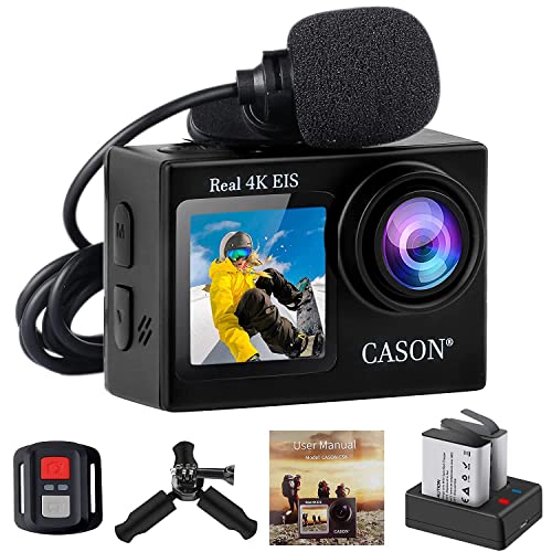 CASON CS6 5k 30Fps Action Camera, 4K Helmet Camera for Bike (Typc C) with EIS+Gyro,Anti Shake for Bike Helmet Camera, Touch Screen, 2 x 1350 mAh Battery and Many Extra Accessories (Black) - Image 1