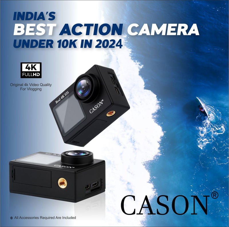 CASON CS6 5k 30Fps Action Camera, 4K Helmet Camera for Bike (Typc C) with EIS+Gyro,Anti Shake for Bike Helmet Camera, Touch Screen, 2 x 1350 mAh Battery and Many Extra Accessories (Black) - Image 3