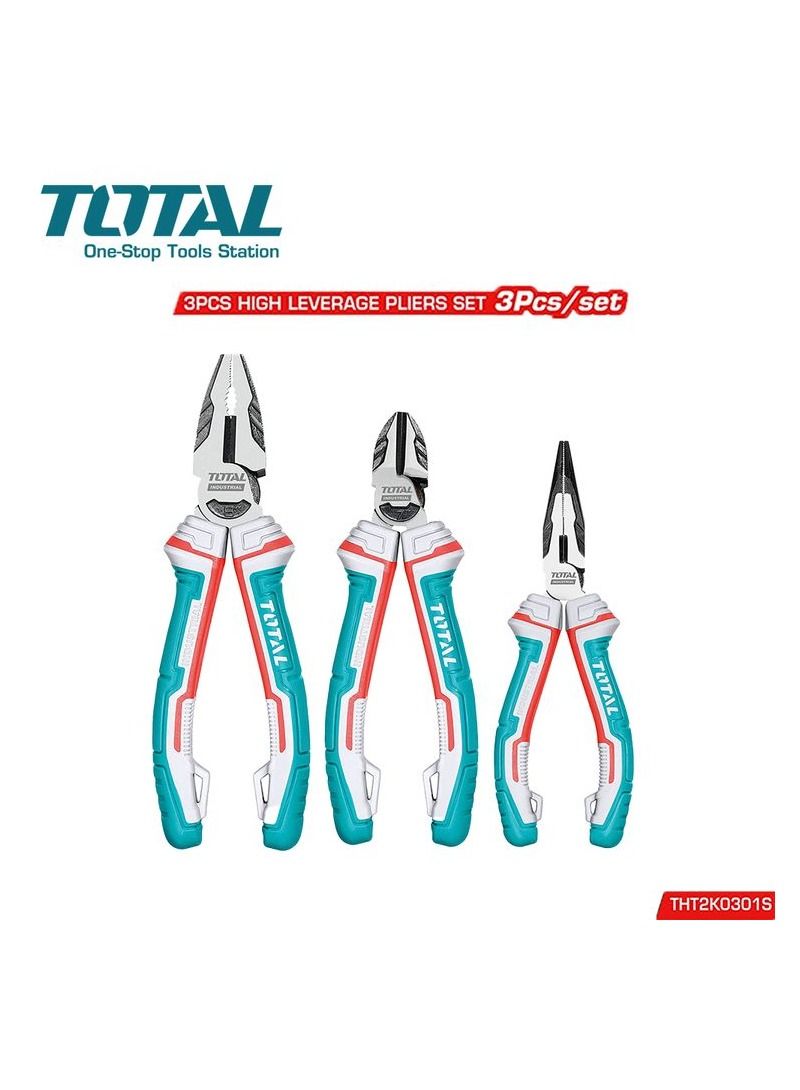 TOTAL 3 pc High Leverage Plier set, 8" Combination Pliers,7" Diagonal Cutting Pliers,6"Long Nose Pliers, Heavy Duty Pliers Set - T0TAL THT2K0301S - Image 1