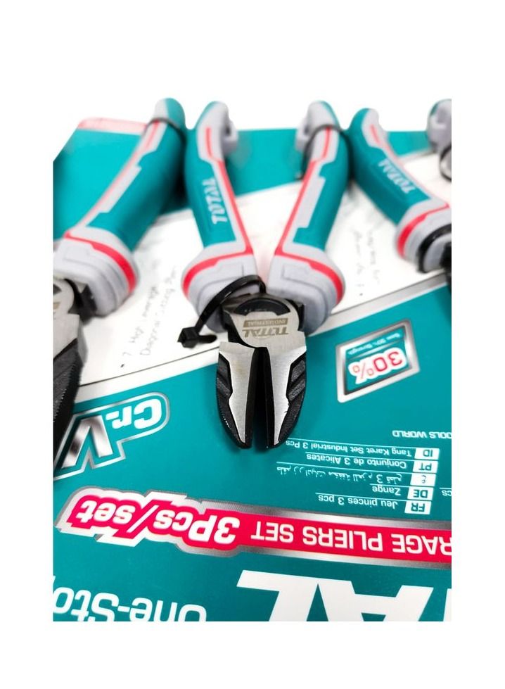 TOTAL 3 pc High Leverage Plier set, 8" Combination Pliers,7" Diagonal Cutting Pliers,6"Long Nose Pliers, Heavy Duty Pliers Set - T0TAL THT2K0301S - Image 3