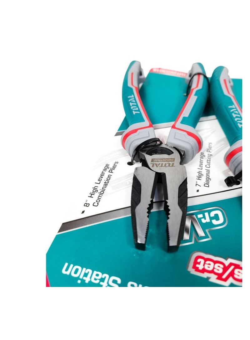 TOTAL 3 pc High Leverage Plier set, 8" Combination Pliers,7" Diagonal Cutting Pliers,6"Long Nose Pliers, Heavy Duty Pliers Set - T0TAL THT2K0301S - Image 2