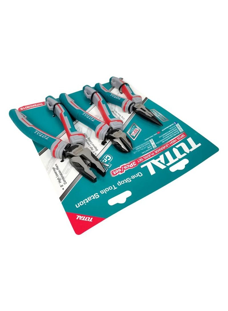 TOTAL 3 pc High Leverage Plier set, 8" Combination Pliers,7" Diagonal Cutting Pliers,6"Long Nose Pliers, Heavy Duty Pliers Set - T0TAL THT2K0301S - Image 5