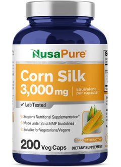 NusaPure Corn Silk Extract 3,000 Mg Per Caps - 200 Veggie Caps (100% Vegetarian, Non-Gmo, Extract 20:1 & Gluten-Free)  - Image 1