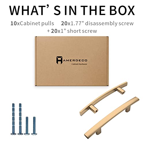 Amerdeco 10 Pack Bronze Cabinet Pulls - 3 Inch(76mm) Hole Center Hardware Kitchen Cabinet Handles for Bathroom and Dresser - Gold Finish ZH0003 - Image 3
