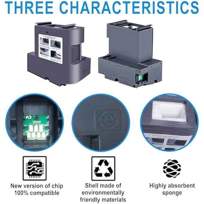 04D1 صندوق صيانة الحبر، عبوة 2 متوافقة مع ET-15000 ET-3760 ET-3850 ET-4850 ET-4760 ET-3750 T04D100 ET15000 ET-4750 ET-3830 ET-3843 ET-5150 ET-2980 ET3760 (خزان الحبر المستهلك) - Image 2