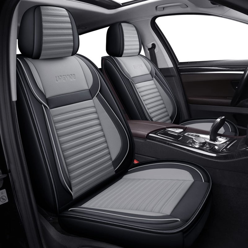 LINGVIDO Full Set Car Seat Covers, Faux Nappa Leather, Airbag Compatible and Waterproof Protectors for Sedans SUVs, Breathable Interior for Active Families, Pets, and Commuters (5 Seats, Black/Gray) - Image 1