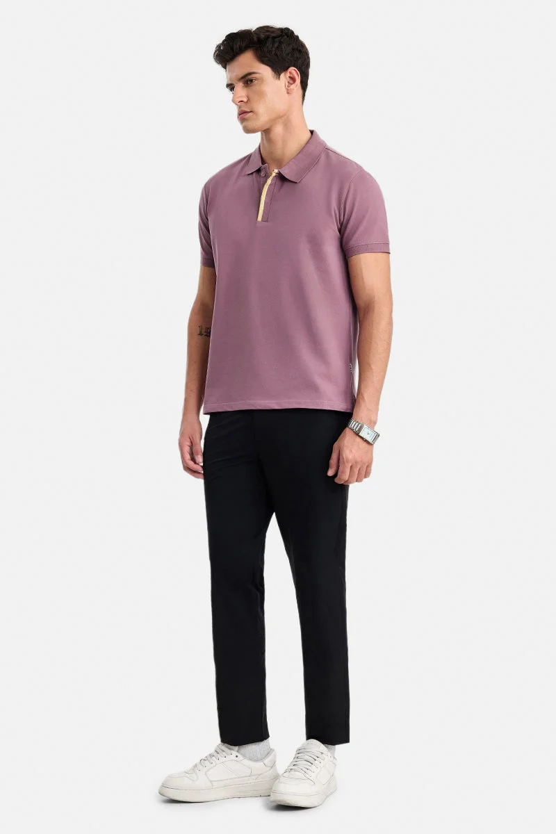 سنيتش Mauve Solid Half Sleeve Regular Fit T-Shirt