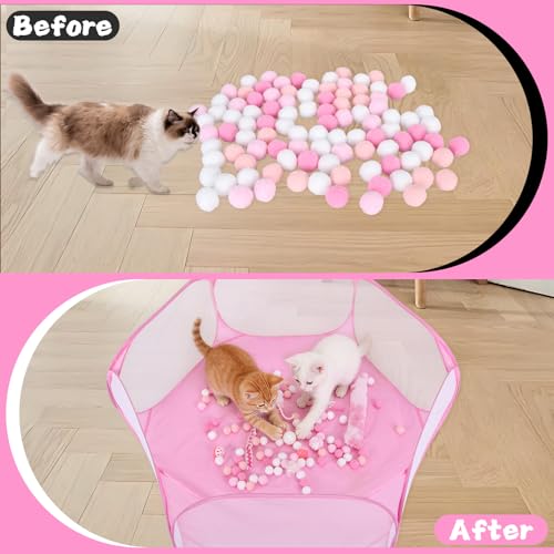 Foxtell Pink Cat Ball Pit Include 115 PCS Interactive Cat Toys for Indoor Bored Self Play Enrichment Toy for Indoor Cats Interactive Fun and Exercise - Image 5