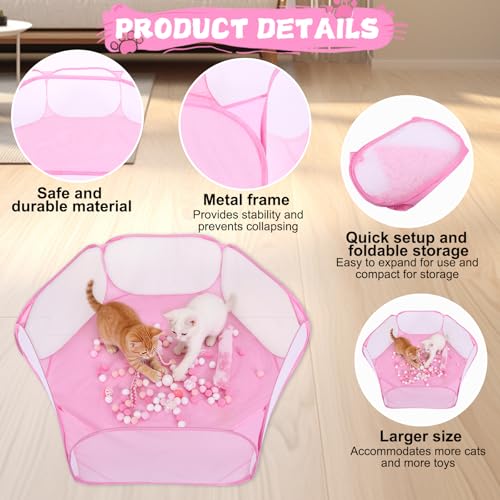Foxtell Pink Cat Ball Pit Include 115 PCS Interactive Cat Toys for Indoor Bored Self Play Enrichment Toy for Indoor Cats Interactive Fun and Exercise - Image 3