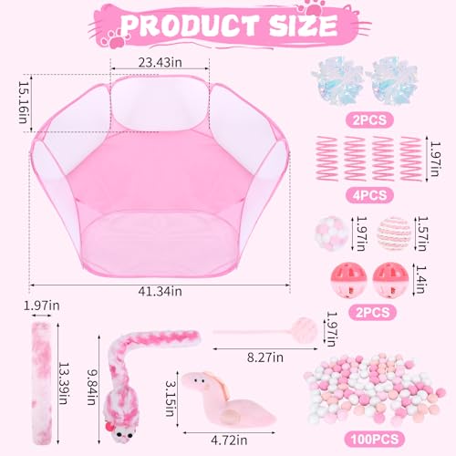 Foxtell Pink Cat Ball Pit Include 115 PCS Interactive Cat Toys for Indoor Bored Self Play Enrichment Toy for Indoor Cats Interactive Fun and Exercise - Image 2