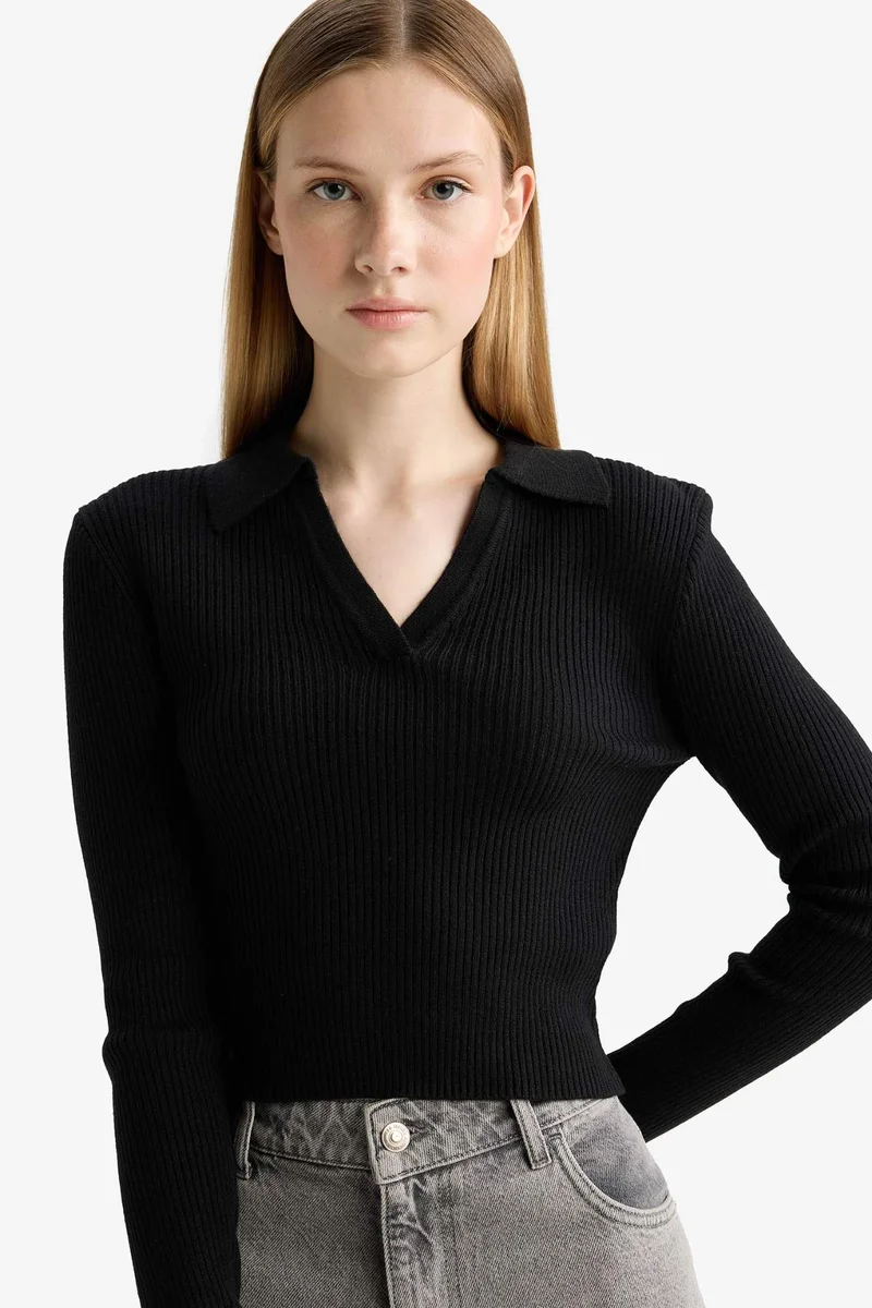 ديفاكتو Slim Fit Polo Neck Knit Pullover