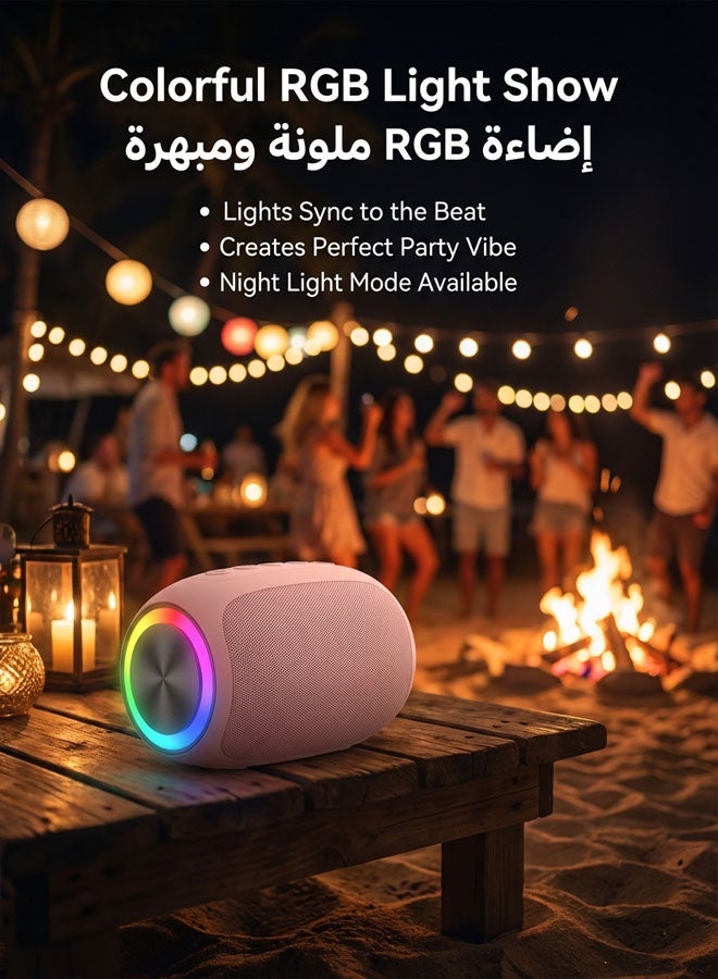 مُشغِّل موسيقى محمول لاسلكي ببلوتوث 5.0 مع سابوفر ميني للباس وأضواء LED ملونة، صوت ستريو 360°، مشغل موسيقى خارجي يدعم بطاقة TF وUSB وAUX للهاتف والكمبيوتر - هدية - Image 3