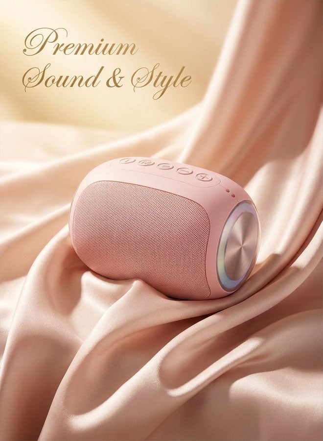 مُشغِّل موسيقى محمول لاسلكي ببلوتوث 5.0 مع سابوفر ميني للباس وأضواء LED ملونة، صوت ستريو 360°، مشغل موسيقى خارجي يدعم بطاقة TF وUSB وAUX للهاتف والكمبيوتر - هدية - Image 1