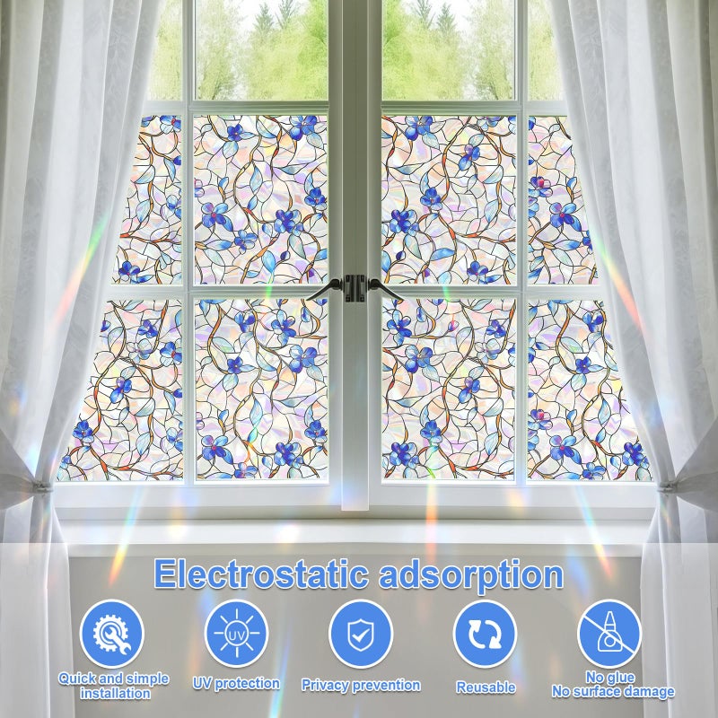 SOMWISE Rainbow Window Privacy Film,Heat Control,UV Blocking,Anti-Glare,Day & Night Privacy Protection & Decoration for Home, Bathroom,Glass Door,Static Cling,Renter-Friendly with Installation Tools - Image 2
