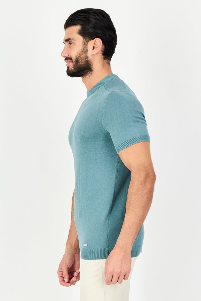 Threadbare Men Ribbed Neck Short Sleeve Solid T-Shirt, Dark Sage - Image 2