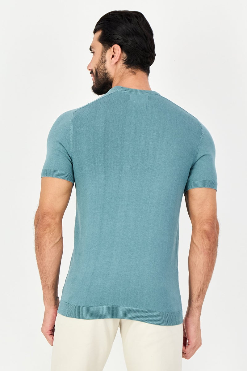 Threadbare Men Ribbed Neck Short Sleeve Solid T-Shirt, Dark Sage - Image 3