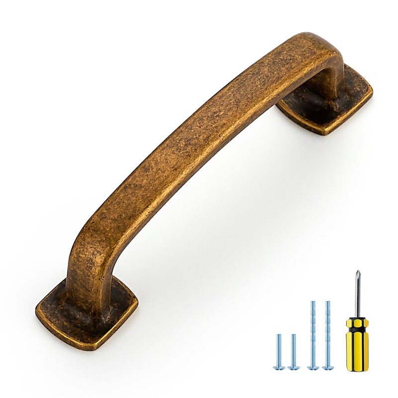 Ravinte Arch Cabinet Pulls Solid 10 Pack 3 Inch Antique Brass Kitchen Cabinet Handles Flat Square Foot Curved Drawer Pulls Hardware for Kitchen - Image 2