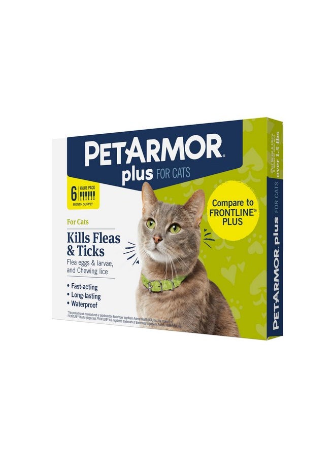 PetArmor PetArmor Plus Flea and Tick Prevention for Cats, Cat Flea and Tick Treatment, 6 Doses, Waterproof Topical, Fast Acting, Cats Over 1.5 lbs  - Image 1