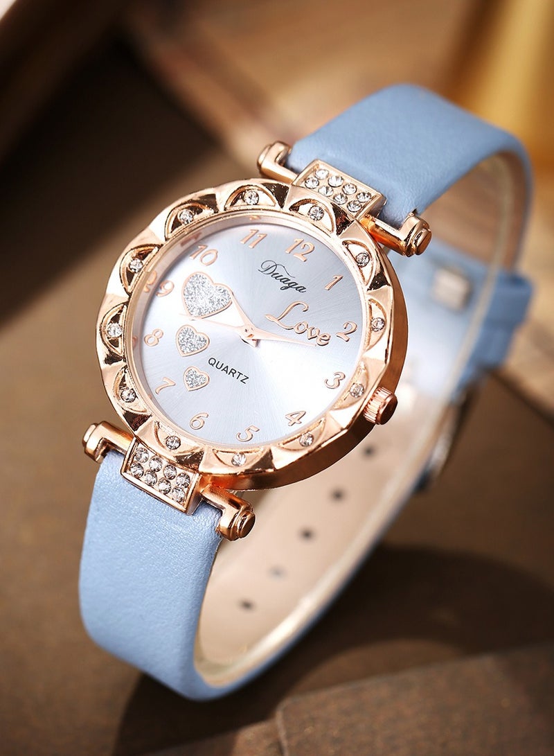 Geneva Ladies Watch Fashionable Women Quartz Diamond Wristwatch Classic Simple Watches Business Decoration Bangle Bracelet Necklace Ring Earring Girl Gift Set - Image 3