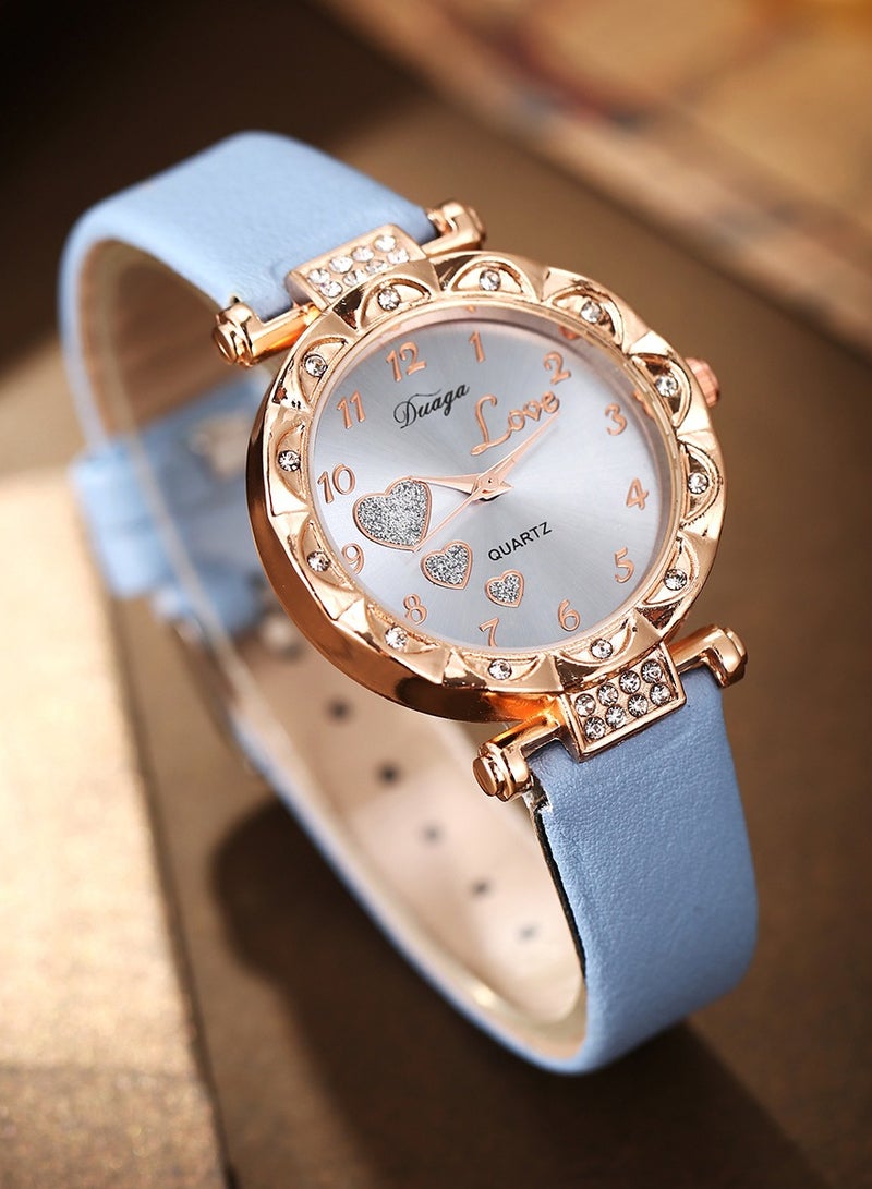 Geneva Ladies Watch Fashionable Women Quartz Diamond Wristwatch Classic Simple Watches Business Decoration Bangle Bracelet Necklace Ring Earring Girl Gift Set - Image 4
