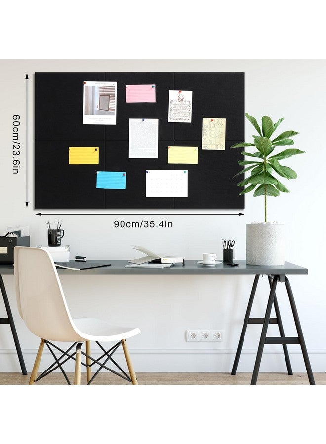 Thboxes Large Cork Board 36" X 24", 6 Pack Felt Wall Tiles With Colored 30 Pcs Pushpins, Black Bulletin Board With Removable Self-Adhesive Strips, Pin Board Cork Boards For Walls Office Home- Black - Image 2