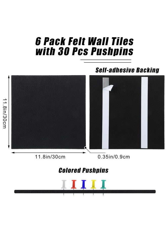 Thboxes Large Cork Board 36" X 24", 6 Pack Felt Wall Tiles With Colored 30 Pcs Pushpins, Black Bulletin Board With Removable Self-Adhesive Strips, Pin Board Cork Boards For Walls Office Home- Black - Image 3