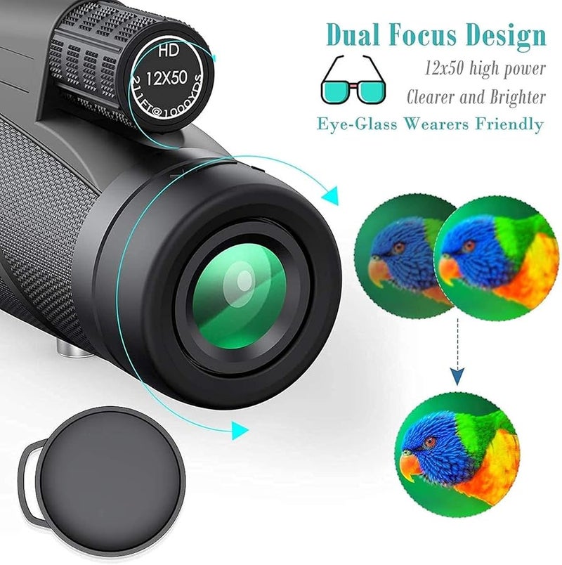12x50 Monocular Telescope Waterproof Fogproof Shockproof With Phone Adapter Tripod For Bird Watching Camping Hiking - Image 4