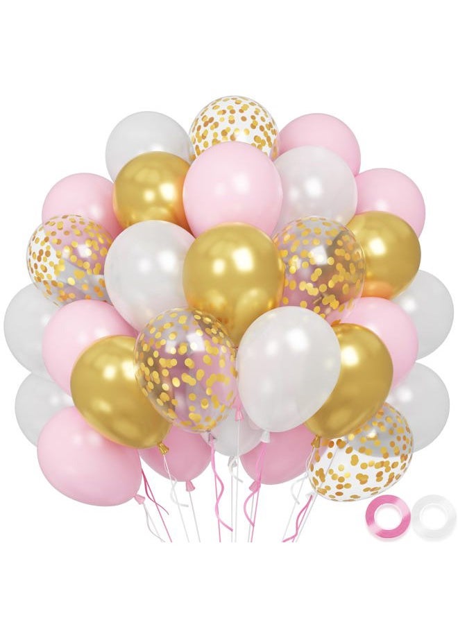 Lather & Wood Shaving Co - Balloons Pink White and Gold, 60 pcs 12 Inch Pastel Pink White Balloons with Metallic Chrome Gold Confetti Latex Balloons, Pink Gold Party Balloon for Girls Bithday Baby Shower Wedding Decorations - Image 1