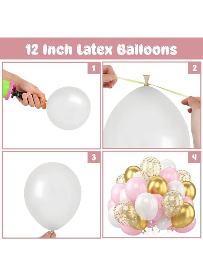 Lather & Wood Shaving Co - Balloons Pink White and Gold, 60 pcs 12 Inch Pastel Pink White Balloons with Metallic Chrome Gold Confetti Latex Balloons, Pink Gold Party Balloon for Girls Bithday Baby Shower Wedding Decorations - Image 1