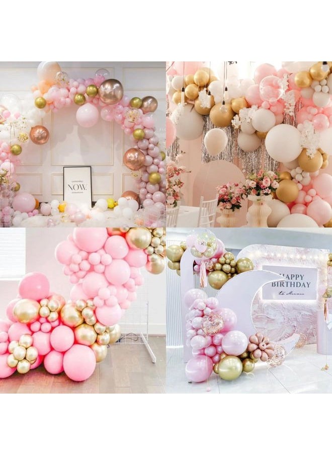 Lather & Wood Shaving Co - Balloons Pink White and Gold, 60 pcs 12 Inch Pastel Pink White Balloons with Metallic Chrome Gold Confetti Latex Balloons, Pink Gold Party Balloon for Girls Bithday Baby Shower Wedding Decorations - Image 1