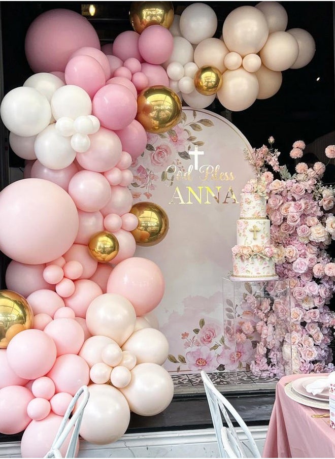 Lather & Wood Shaving Co - Balloons Pink White and Gold, 60 pcs 12 Inch Pastel Pink White Balloons with Metallic Chrome Gold Confetti Latex Balloons, Pink Gold Party Balloon for Girls Bithday Baby Shower Wedding Decorations - Image 1