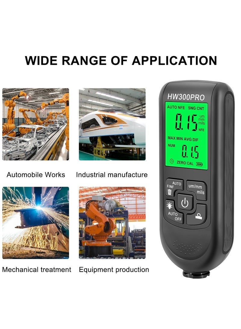 مقياس سماكة طلاء السيارات الأوتوماتيكي HW-300PRO، لقياس سماكة الطلاء Fe & NFe من 0 إلى 2000 ميكرون، أدوات طلاء السيارات اليدوية. - Image 4