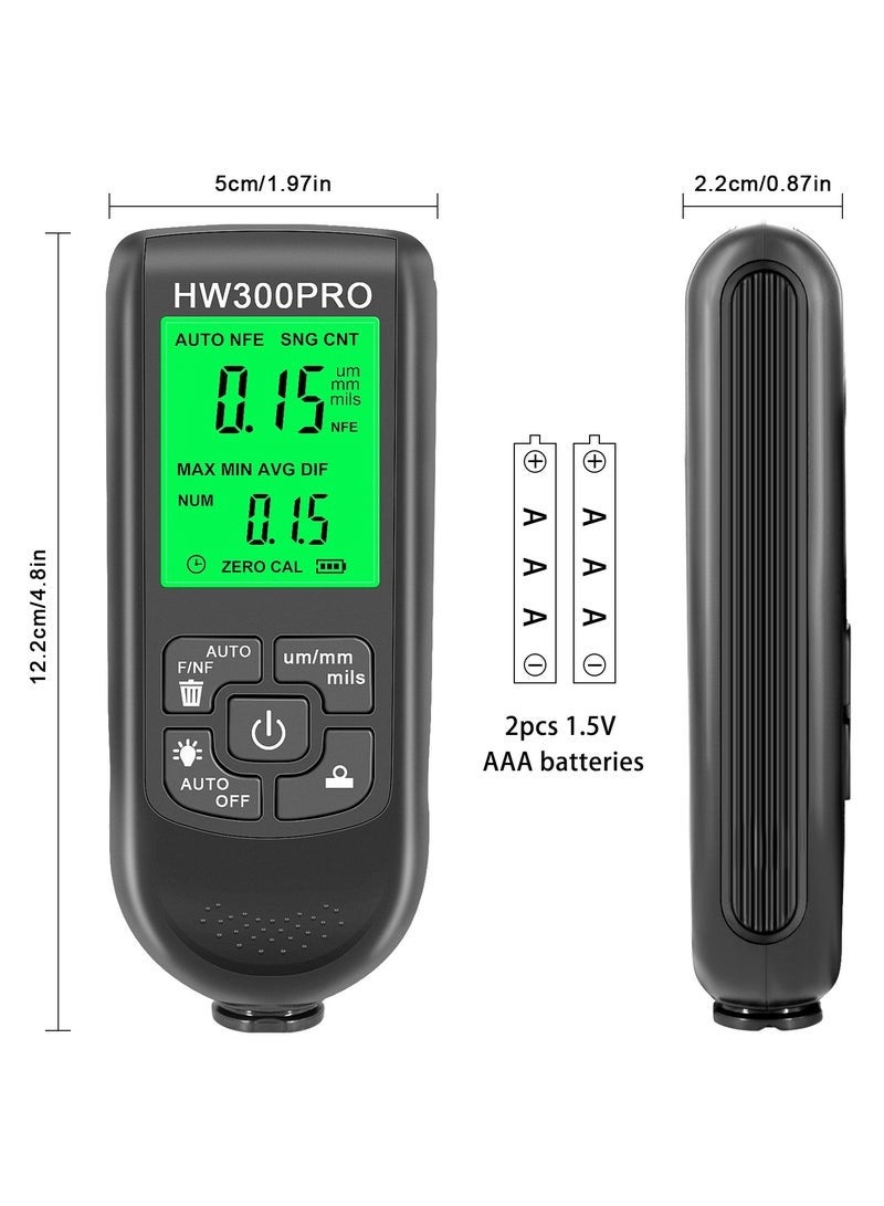 مقياس سماكة طلاء السيارات الأوتوماتيكي HW-300PRO، لقياس سماكة الطلاء Fe & NFe من 0 إلى 2000 ميكرون، أدوات طلاء السيارات اليدوية. - Image 5