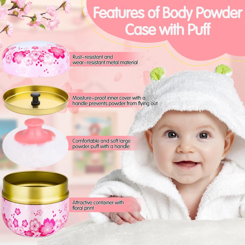LifeisLuck 3 Pieces Body Powder Puff and Container, Baby Powder Container Floral Pattern with Large Fluffy Plush Puff Spoon, Baby Woman Loose Dusting Powder Tea Box for Home & Travel Use (Pink, Blue and Yellow) - Image 3
