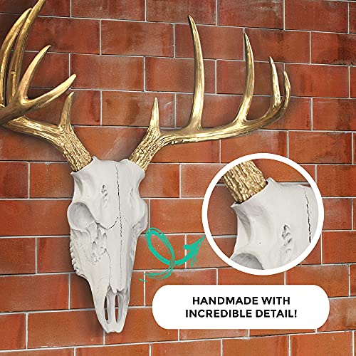Wallcharmers WALL CHARMERS Mini White + Gold Antler Faux Deer Skull - 16" Faux Taxidermy Animal Head Wall Decor - Handmade Farmhouse Decor - Image 3