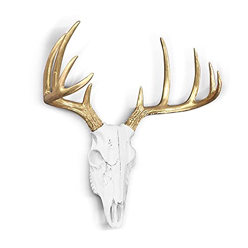 Wallcharmers WALL CHARMERS Mini White + Gold Antler Faux Deer Skull - 16" Faux Taxidermy Animal Head Wall Decor - Handmade Farmhouse Decor - Image 2